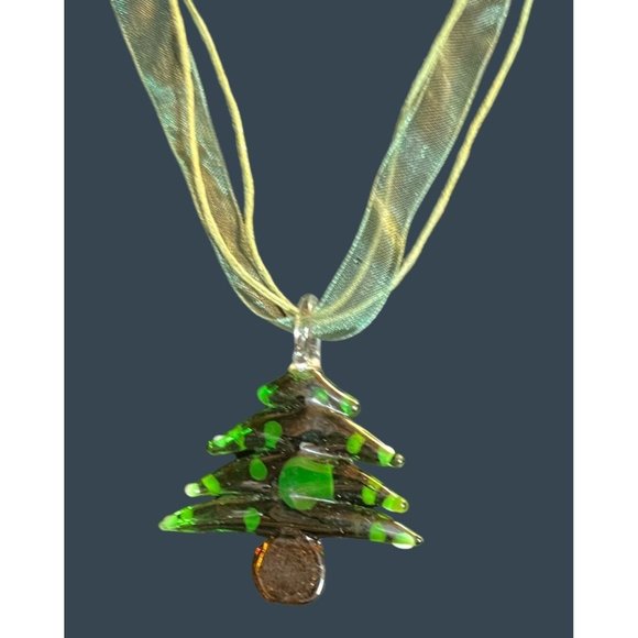 Fused Glass Necklace Christmas Tree Snowman Holiday Jewelry - Picture 6 of 9